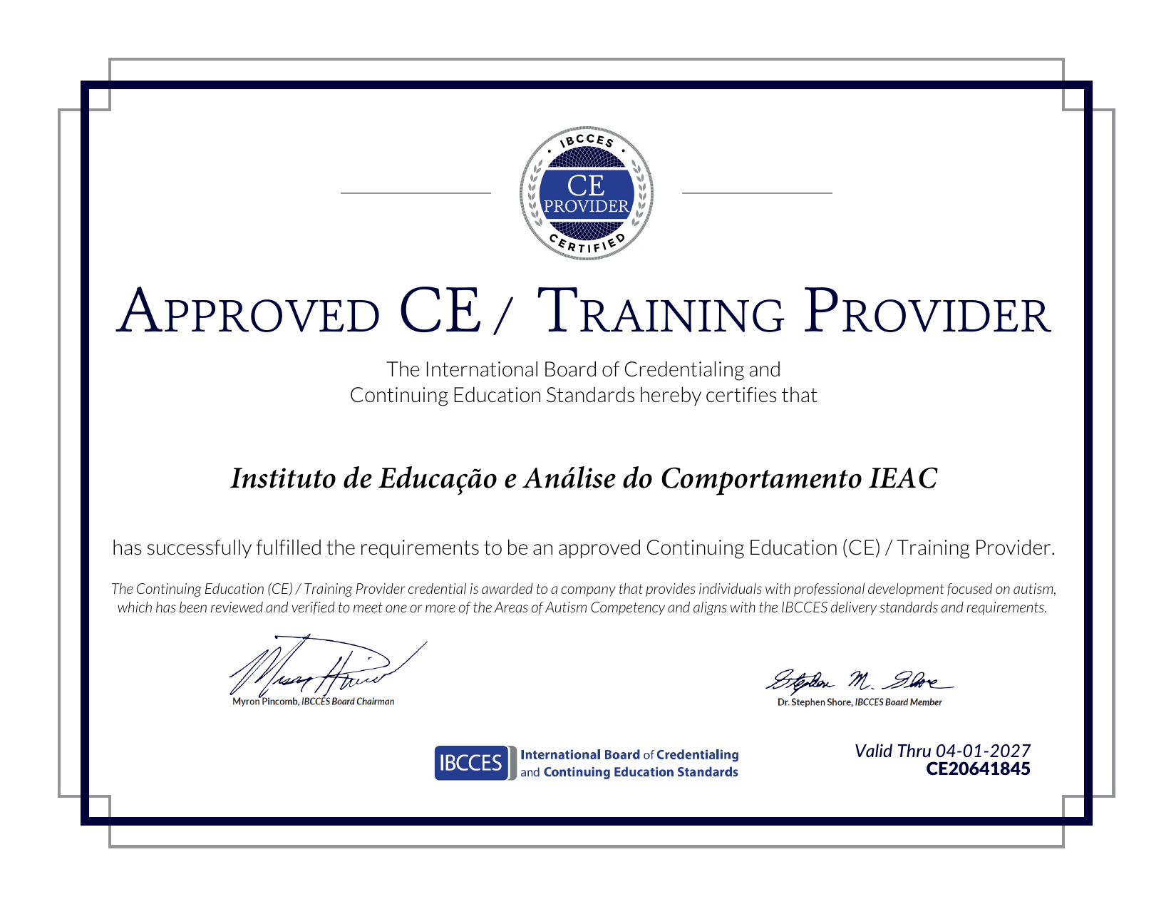 Certificado IBCCES de credenciamento do IEAC